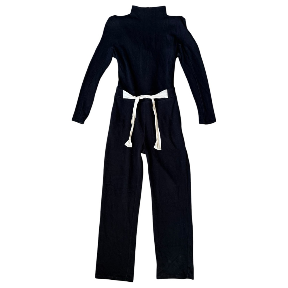 Reiss Ada Open Back Knit Jumpsuit 12 Mock Neck Tie Waist Bow Black - Picture 4 of 12